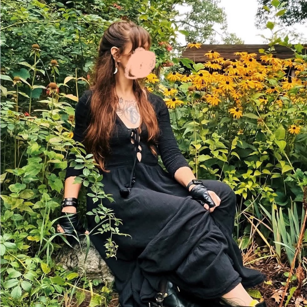 Free People Black Maxi Dress with Lace-Up Detail